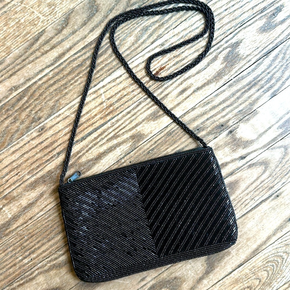 Black Beaded Shoulder Bag EUC